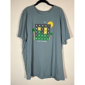 LIFE IS GOOD Crusher-Lite T-Shirt XL Blue Wordle Beach Graphic Tee Summer Casual
